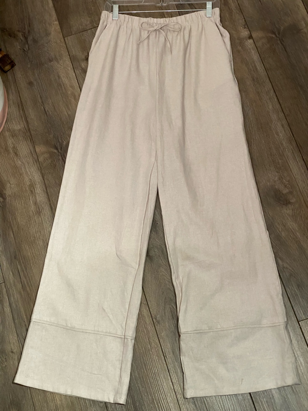 Light Beige Linen Wide Leg Pants - Picture 2 of 4